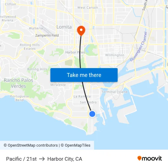 Pacific / 21st to Harbor City, CA map