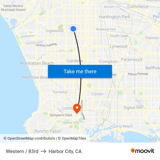 Western / 83rd to Harbor City, CA map