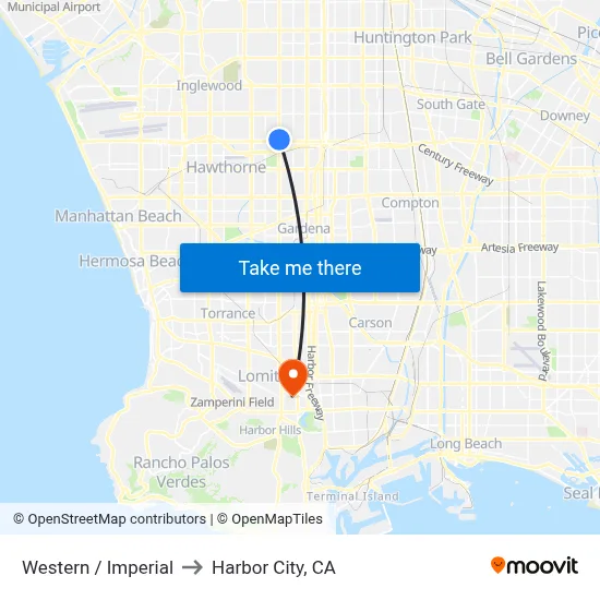 Western / Imperial to Harbor City, CA map