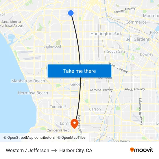 Western / Jefferson to Harbor City, CA map