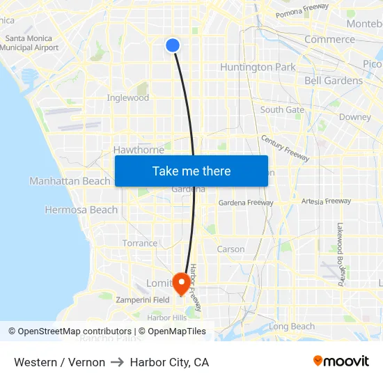 Western / Vernon to Harbor City, CA map