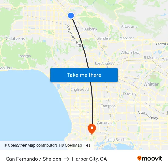 San Fernando / Sheldon to Harbor City, CA map
