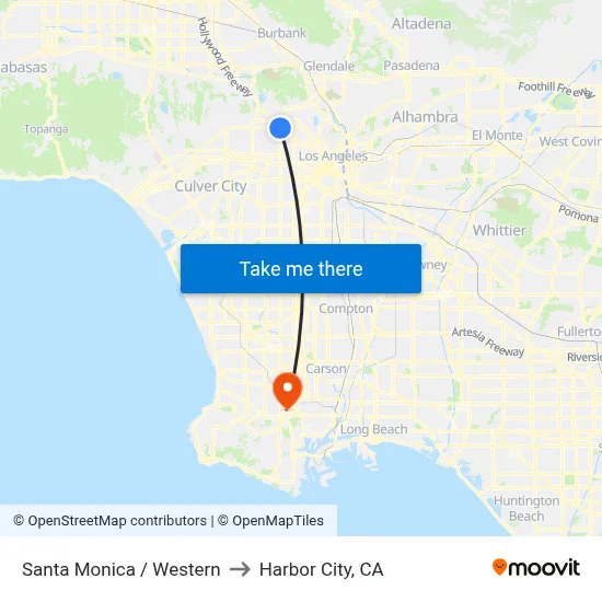 Santa Monica / Western to Harbor City, CA map