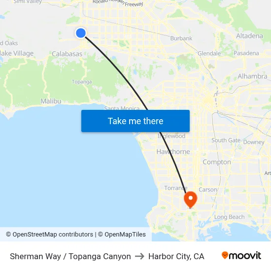 Sherman Way / Topanga Canyon to Harbor City, CA map