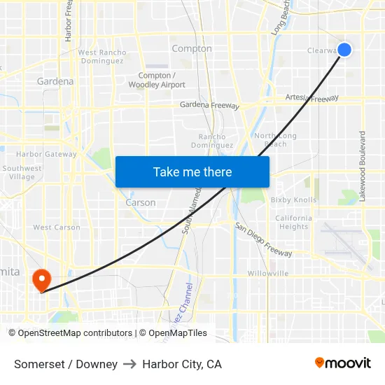 Somerset / Downey to Harbor City, CA map