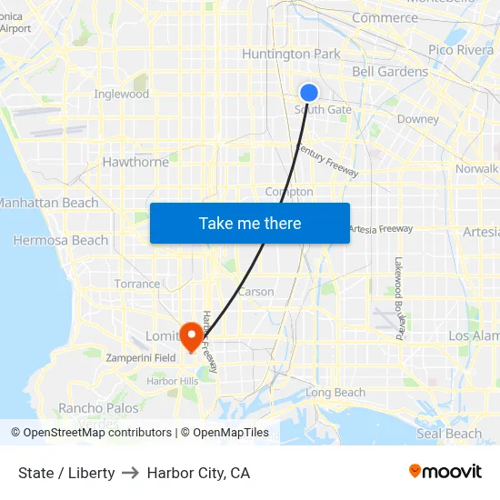 State / Liberty to Harbor City, CA map