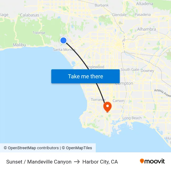 Sunset / Mandeville Canyon to Harbor City, CA map