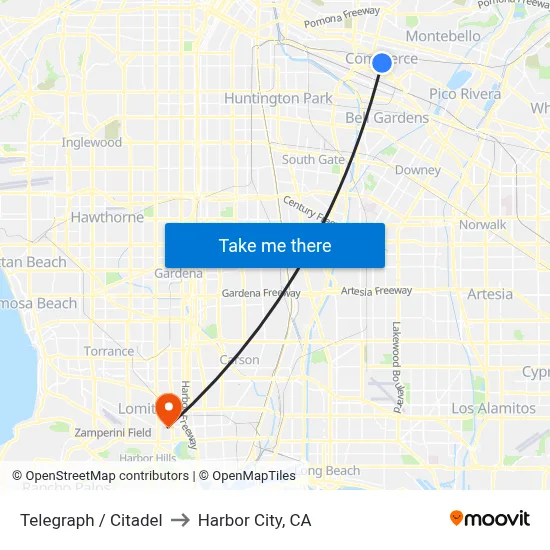 Telegraph / Citadel to Harbor City, CA map
