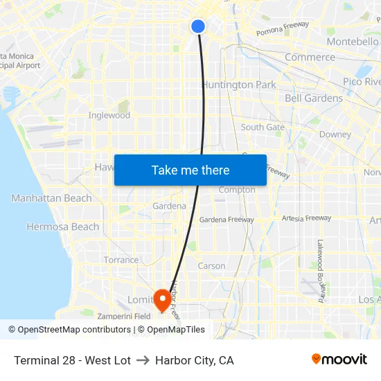 Terminal 28 - West Lot to Harbor City, CA map