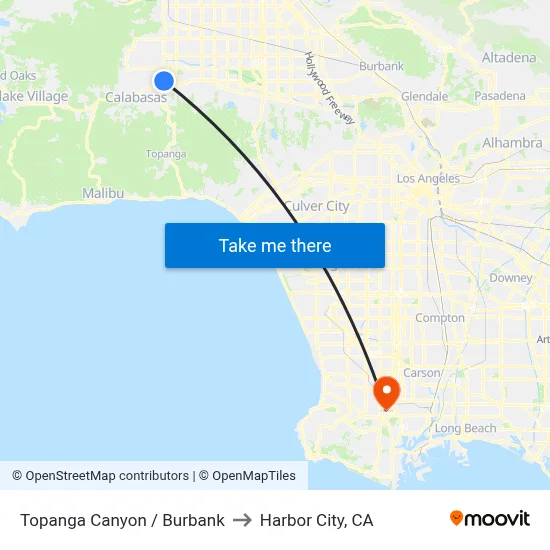 Topanga Canyon / Burbank to Harbor City, CA map