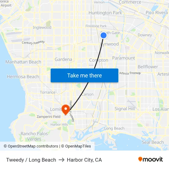 Tweedy / Long Beach to Harbor City, CA map
