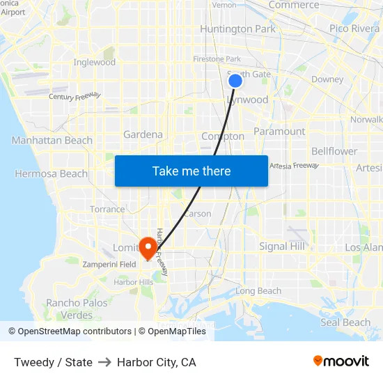 Tweedy / State to Harbor City, CA map
