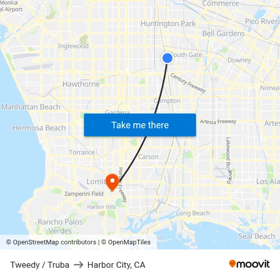 Tweedy / Truba to Harbor City, CA map