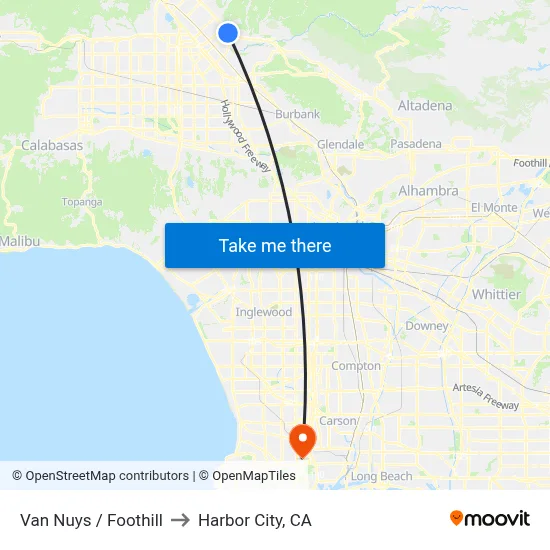 Van Nuys / Foothill to Harbor City, CA map