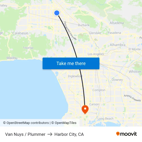 Van Nuys / Plummer to Harbor City, CA map