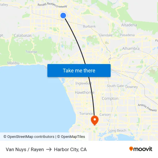 Van Nuys / Rayen to Harbor City, CA map