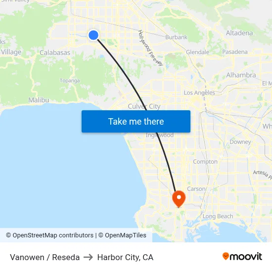 Vanowen / Reseda to Harbor City, CA map