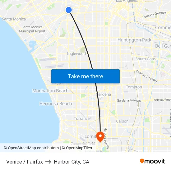 Venice / Fairfax to Harbor City, CA map