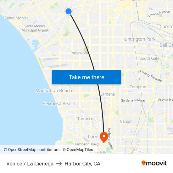 Venice / La Cienega to Harbor City, CA map