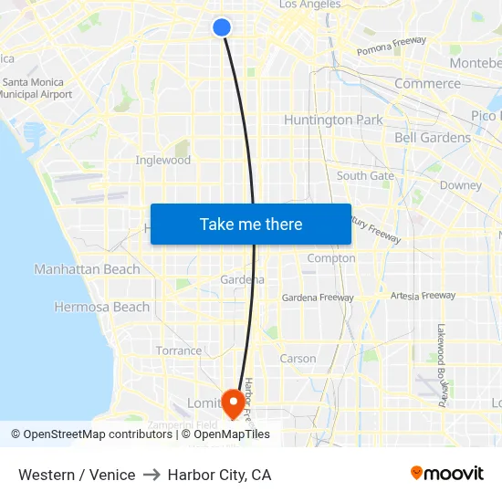 Western / Venice to Harbor City, CA map