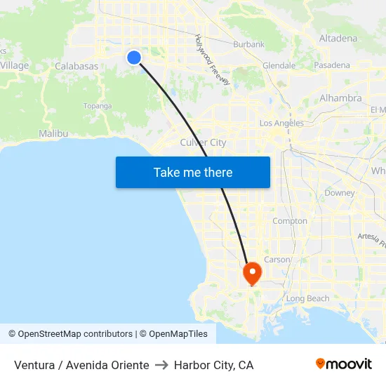 Ventura / Avenida Oriente to Harbor City, CA map