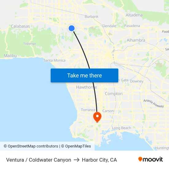 Ventura / Coldwater Canyon to Harbor City, CA map