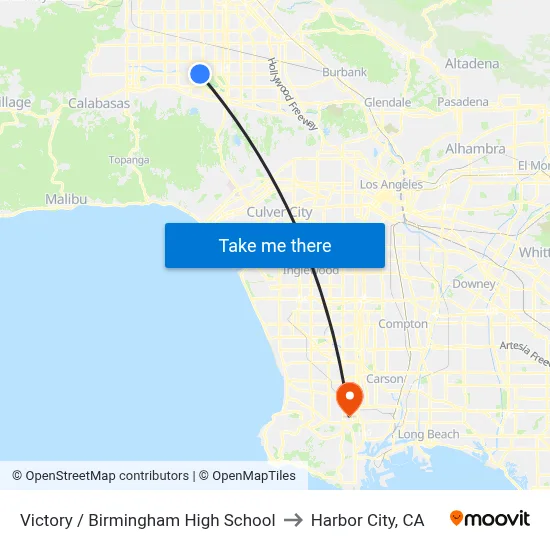 Victory / Birmingham High School to Harbor City, CA map