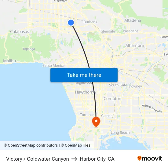 Victory / Coldwater Canyon to Harbor City, CA map