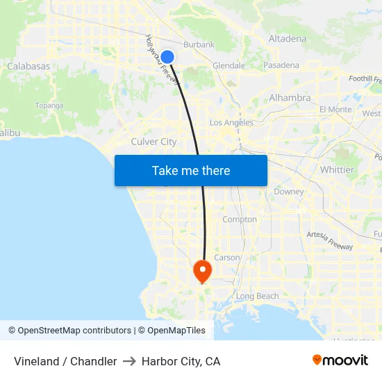Vineland / Chandler to Harbor City, CA map