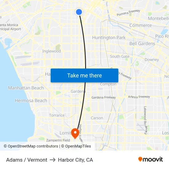 Adams / Vermont to Harbor City, CA map