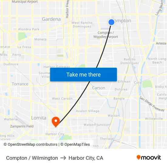 Compton / Wilmington to Harbor City, CA map