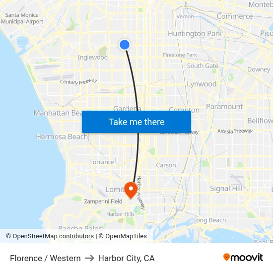 Florence / Western to Harbor City, CA map