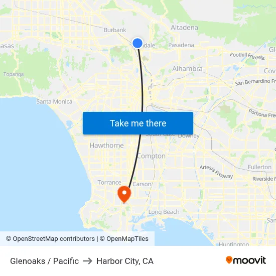 Glenoaks / Pacific to Harbor City, CA map