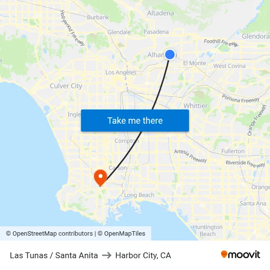 Las Tunas / Santa Anita to Harbor City, CA map
