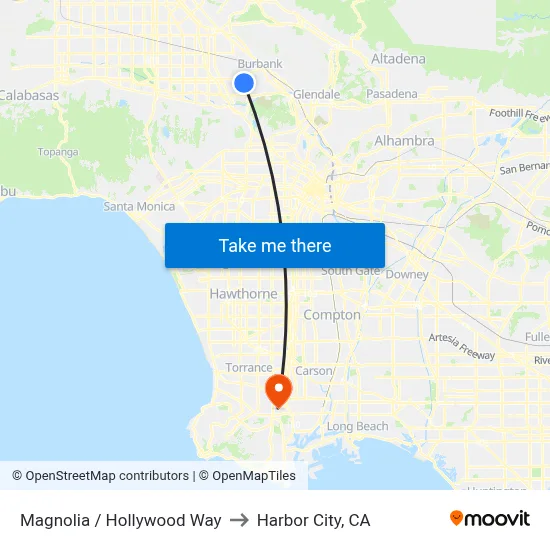 Magnolia / Hollywood Way to Harbor City, CA map