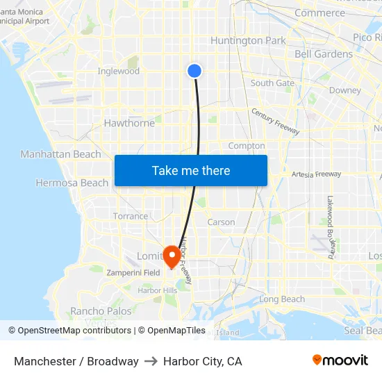 Manchester / Broadway to Harbor City, CA map