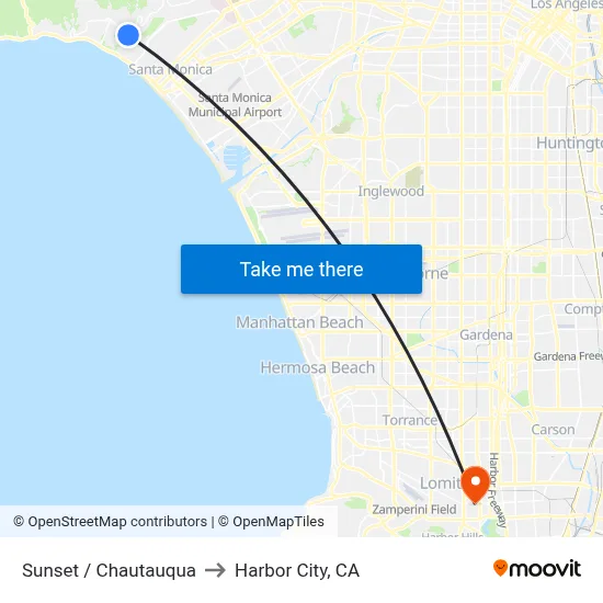 Sunset / Chautauqua to Harbor City, CA map