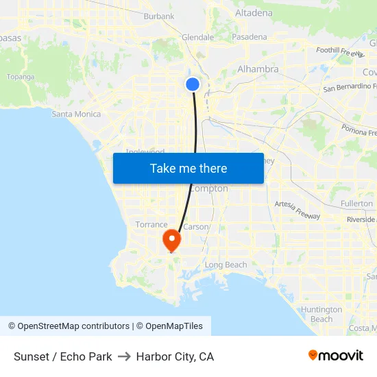Sunset / Echo Park to Harbor City, CA map
