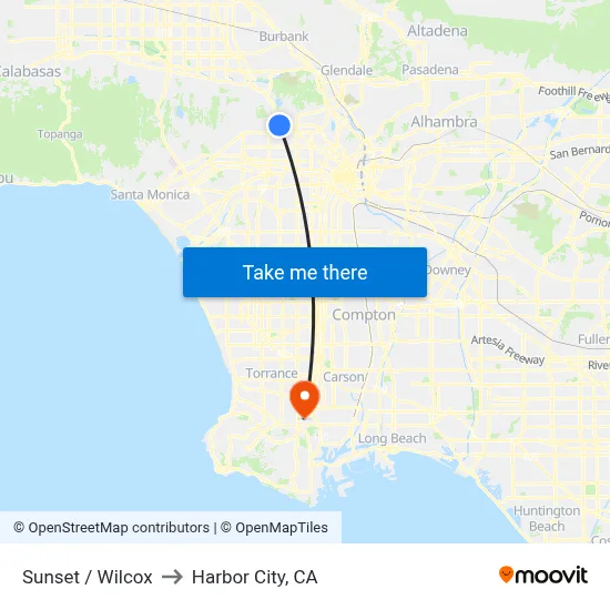 Sunset / Wilcox to Harbor City, CA map