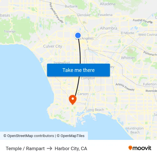 Temple / Rampart to Harbor City, CA map