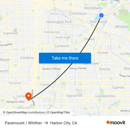 Paramount / Whittier to Harbor City, CA map