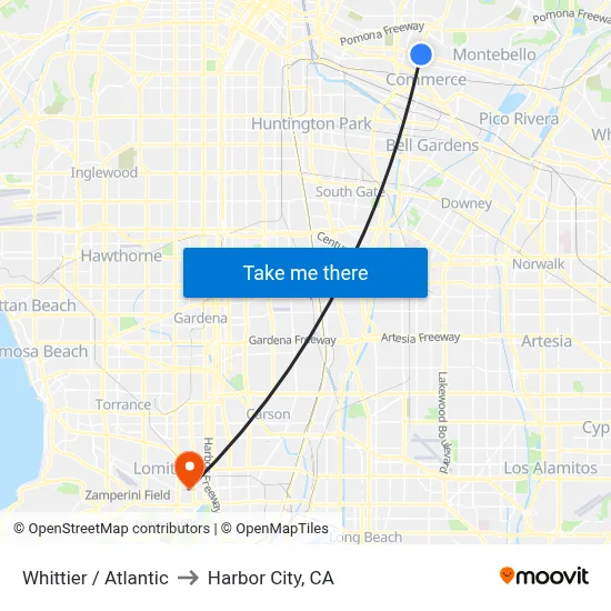 Whittier / Atlantic to Harbor City, CA map