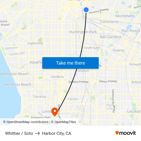 Whittier / Soto to Harbor City, CA map