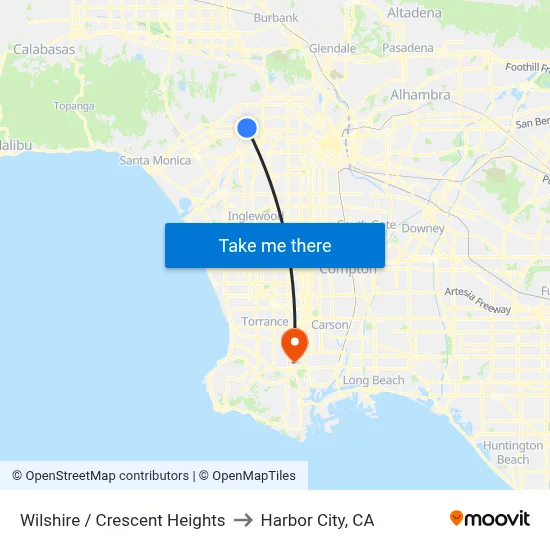 Wilshire / Crescent Heights to Harbor City, CA map