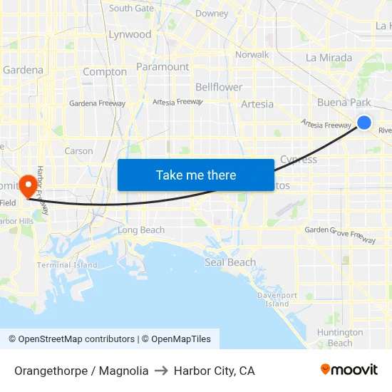 Orangethorpe / Magnolia to Harbor City, CA map
