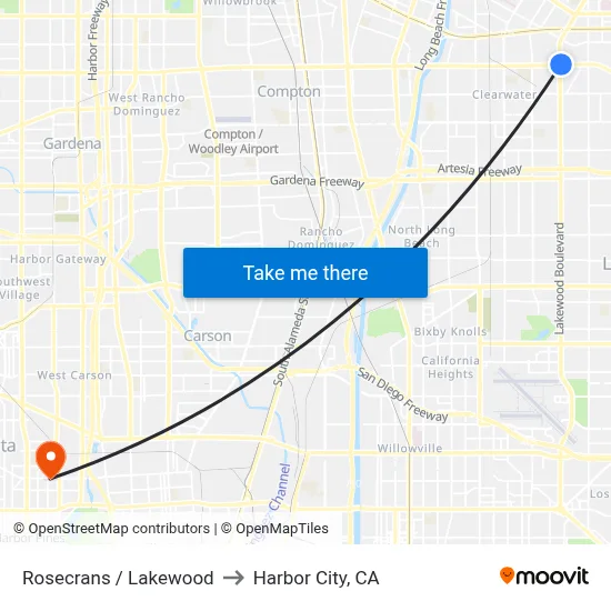 Rosecrans / Lakewood to Harbor City, CA map