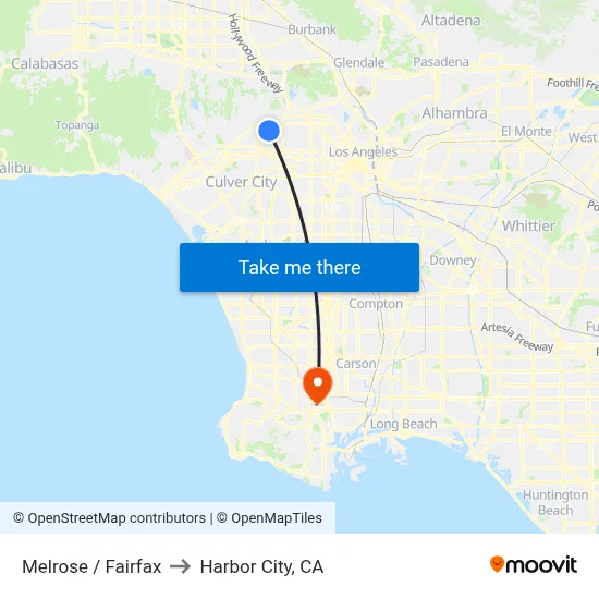 Melrose / Fairfax to Harbor City, CA map