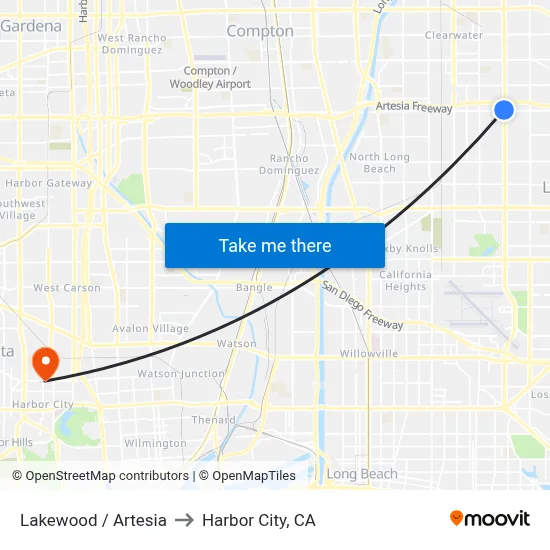 Lakewood / Artesia to Harbor City, CA map