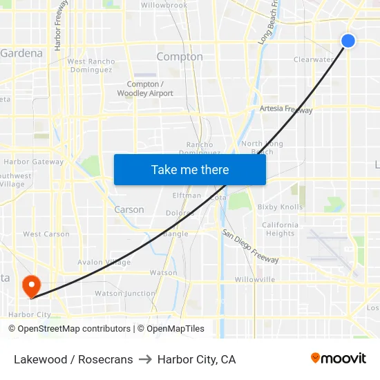 Lakewood / Rosecrans to Harbor City, CA map