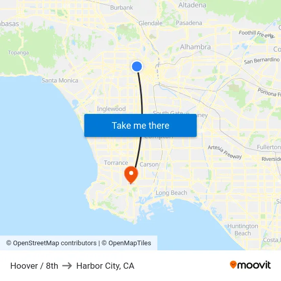 Hoover / 8th to Harbor City, CA map